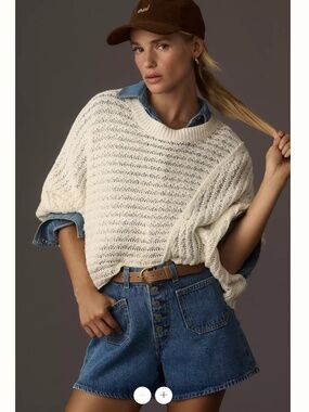 Anthropologie Pilcro Distressed Asymmetric Open-Stitch Sweater